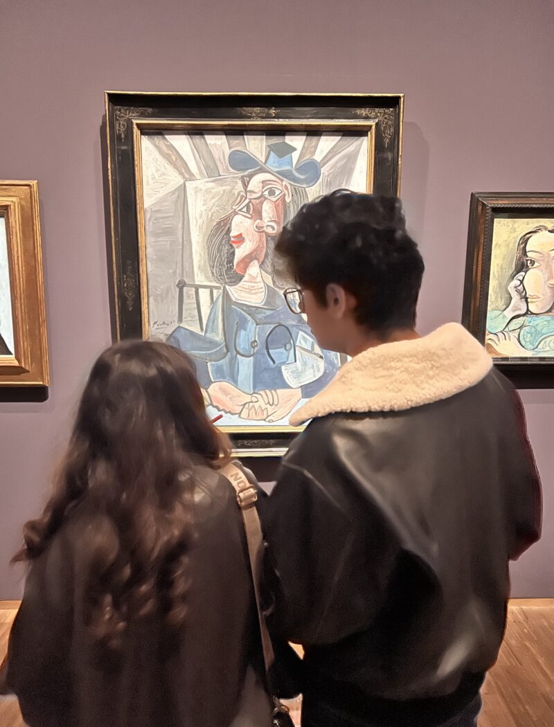 Schloss Krumbach students examining a large Picasso painting during their IB Visual Arts excursion to the Albertina Museum.