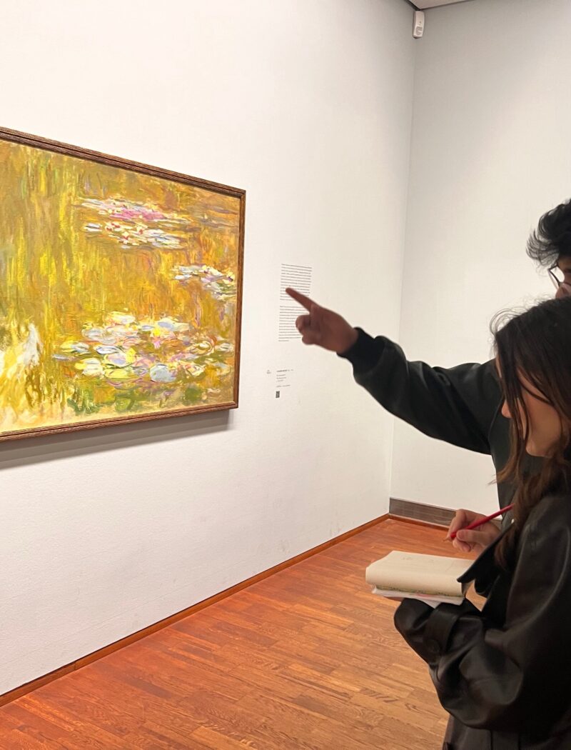 Schloss Krumbach IB Visual Arts students studying Claude Monet's water lily painting at the Albertina Museum in Vienna.